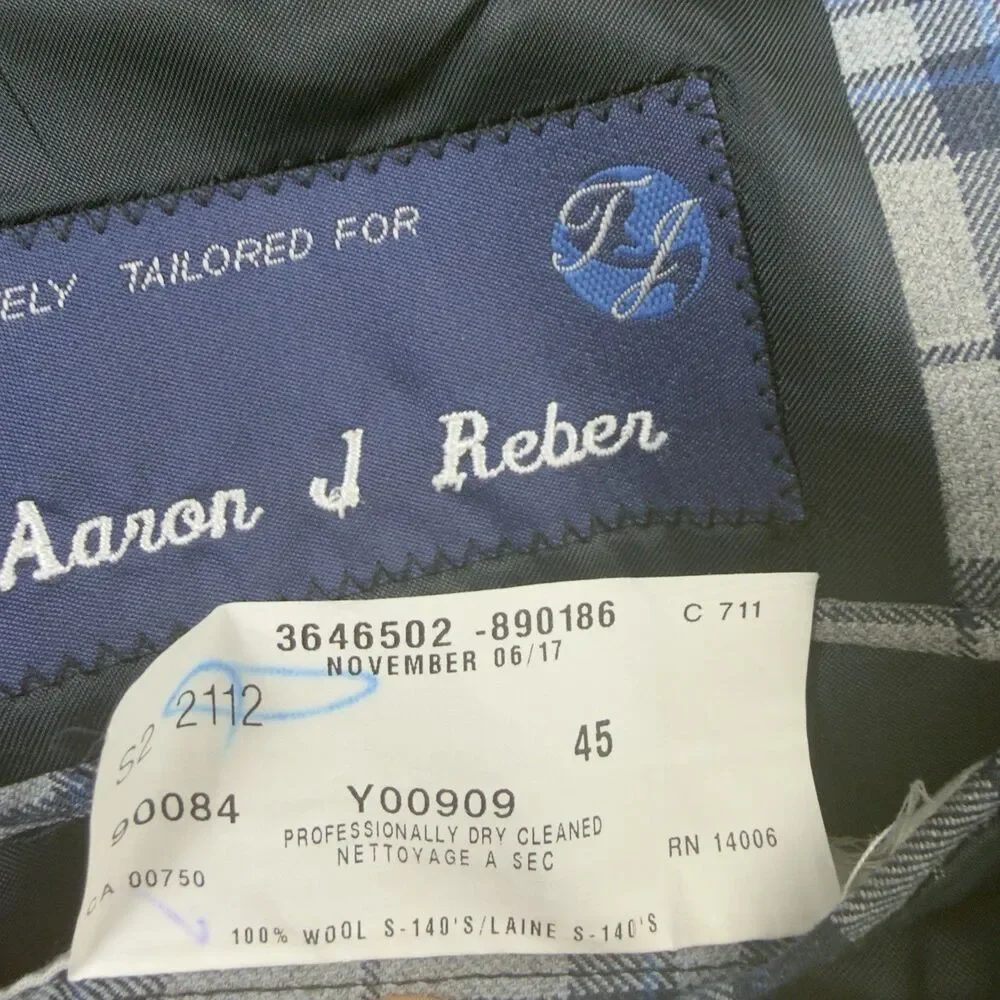 Tom James Super 140s Wool Plaid Sport Coat Blazer Jacket Mens 45R Custom Tailore